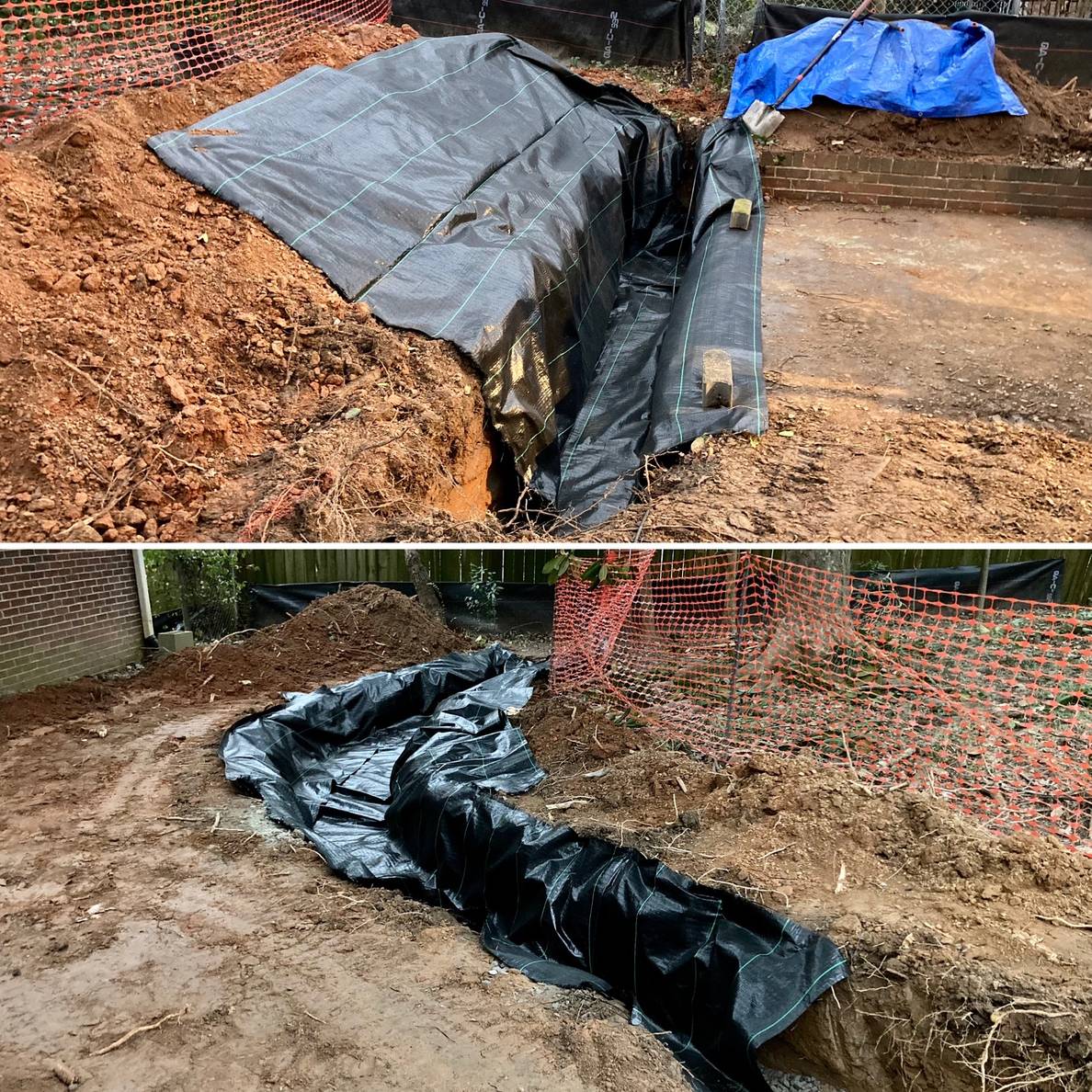 Two pictures. They are both if trenches lined with fabric.