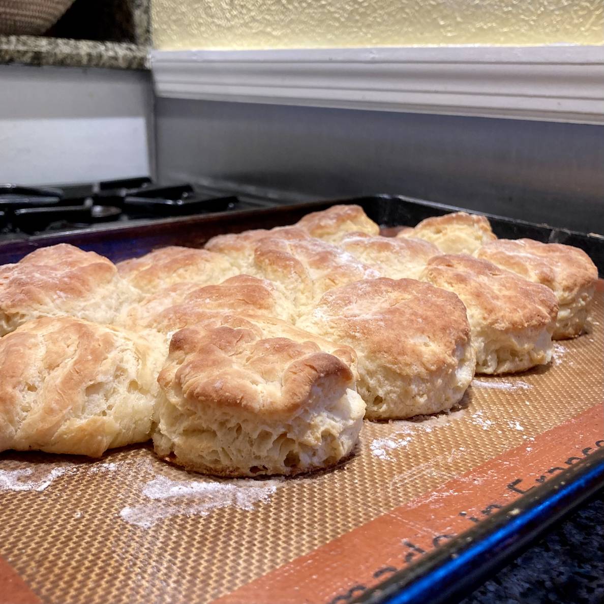 A baking sheet of biscuits.