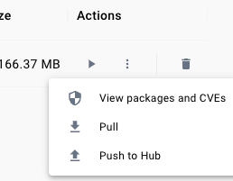 A screenshot of the Docker Desktop interface showing the “Push to Hub” option.