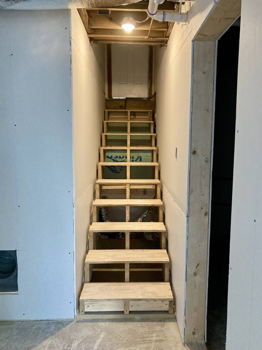 A photo of partially finished stairs.