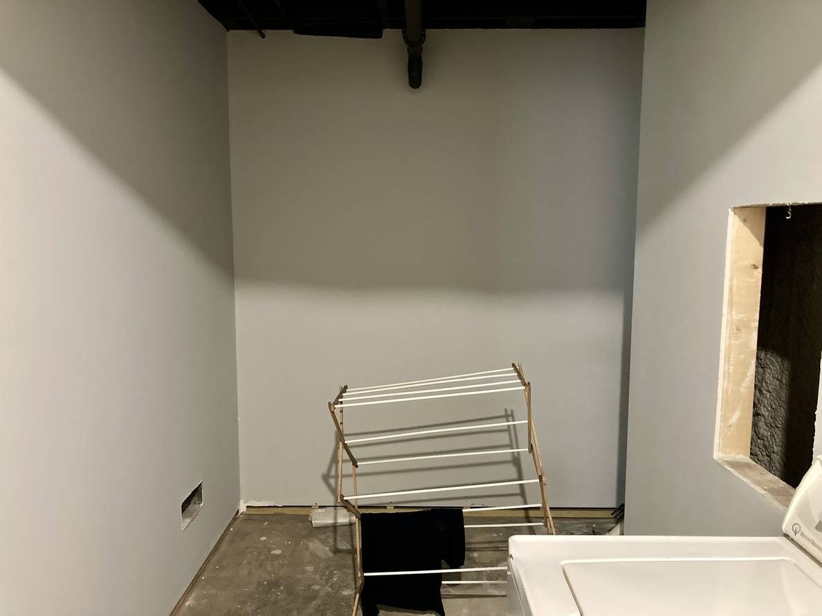 A photo of the laundry room. The walls and ceiling are painted just like the in the main space.